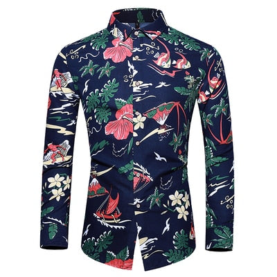 Casuals Shirt Men Autumn New Arrival Personality Printing Long Sleeve Shirts Mens Fashion Big Size Business Office Shirt 6XL 7XL