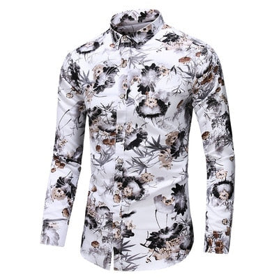 Casuals Shirt Men Autumn New Arrival Personality Printing Long Sleeve Shirts Mens Fashion Big Size Business Office Shirt 6XL 7XL