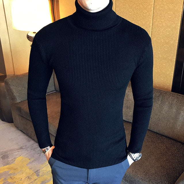 Winter High Neck Thick Warm Sweater Men Turtleneck Brand Mens Sweaters Slim Fit Pullover Men Knitwear Male Double collar