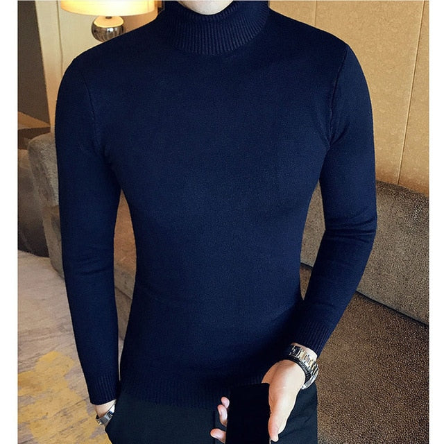 Winter High Neck Thick Warm Sweater Men Turtleneck Brand Mens Sweaters Slim Fit Pullover Men Knitwear Male Double collar