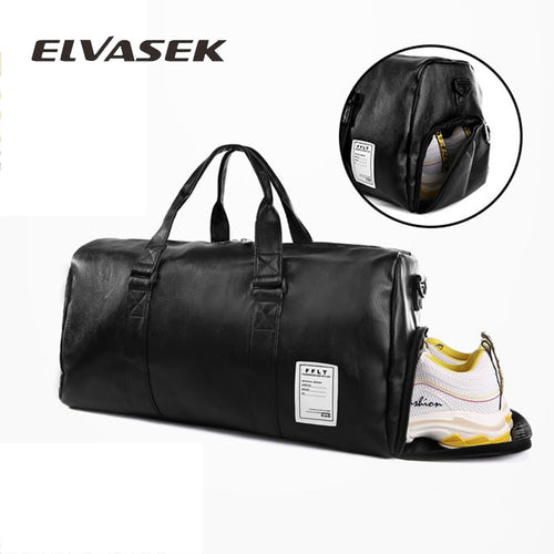 ELVASEK 2019 Quality Large Capacity Travel Bag Women black PU Leather Couple Gym Bags Hand Luggage For Men Fashion Duffle Bag