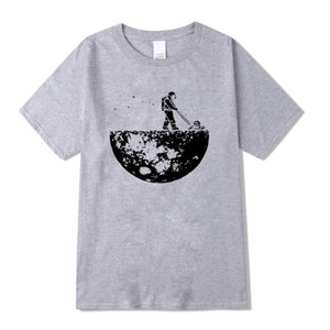 Highquality 100%cotton Lunar cleaner printing street style casual short sleeve men T shirt cool loose o-neck tshirt male t-shirt