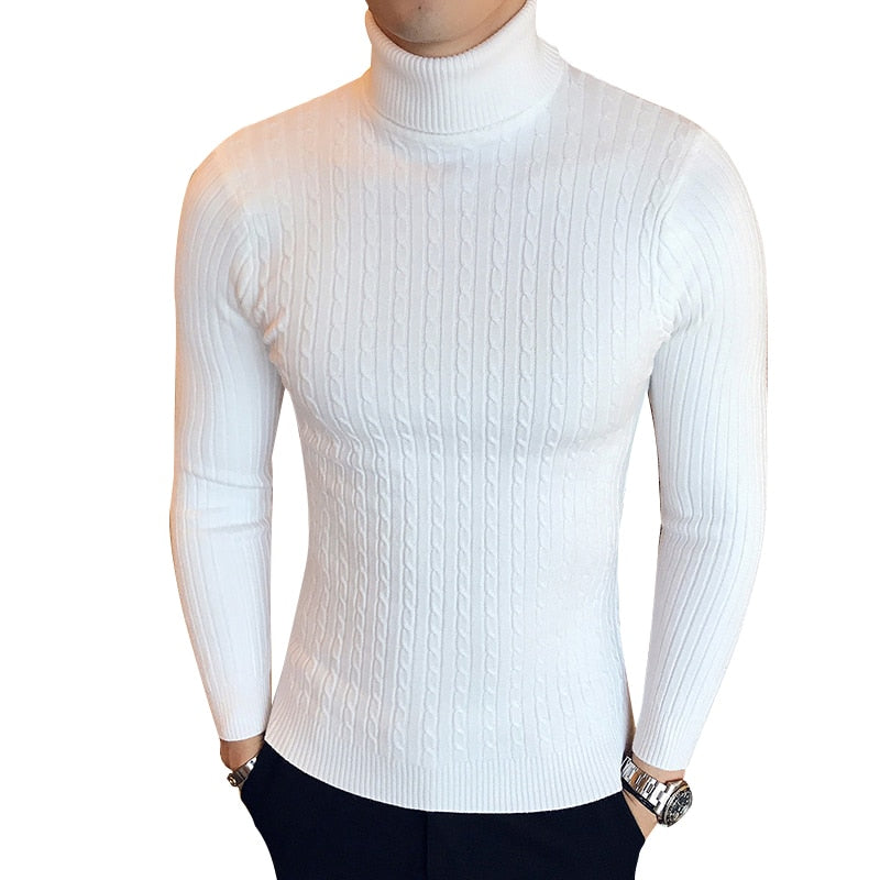 Winter High Neck Thick Warm Sweater Men Turtleneck Brand Mens Sweaters Slim Fit Pullover Men Knitwear Male Double collar